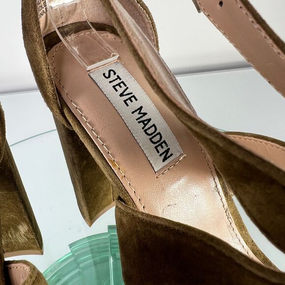 Steve Madden Caliopi High Heel Sandal Brown Suede Cross Straps buckle - Picture 9 of 12